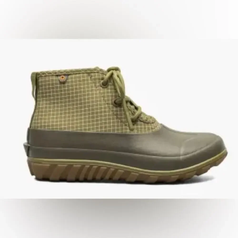 Bogs women lace up casual check waterproof ankle boots army green sz 6 EUC